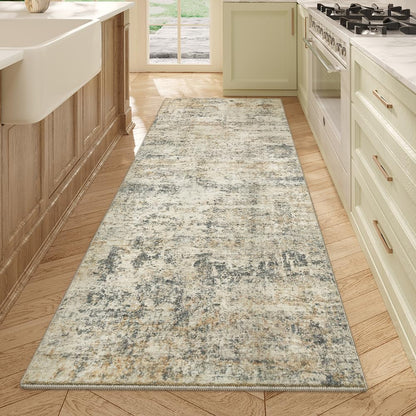 8x10 Pink Gray Washable Area Rug for Living Room, Vintage Print