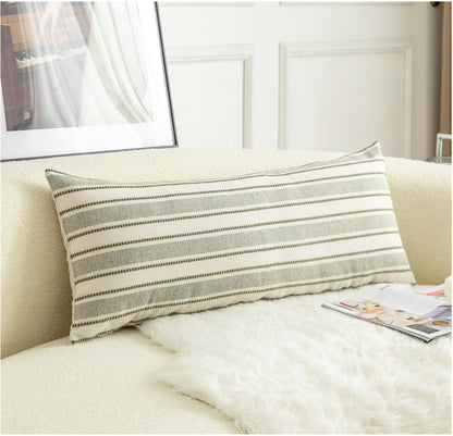 Cethom Decorative Boho Throw Pillow Covers, Farmhouse Textured Pillow Case, 18 x 18 Inch Set of 2, Chair Sofa Bedroom Living Room Home Decor Couch Cushion Case, Classic Blue and Beige Striped