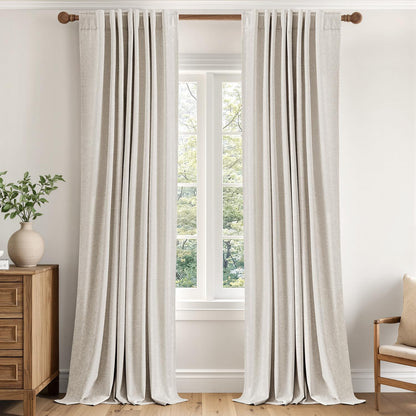 MIULEE 100% Blackout Linen Curtains for Bedroom 40W x 84L Cream 2 Panels