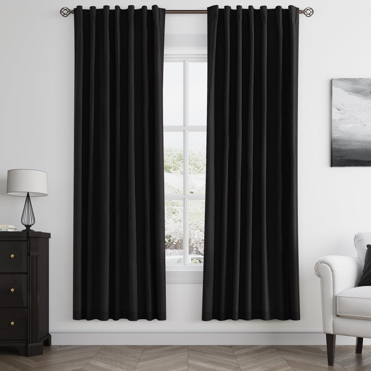 Guken Cream Linen Blackout Curtains 84 Inch Length 2 Panels Set for Living Room Bedroom Back Tab Thermal Insulated 100% Black Out Drapes Room Darkening Window Curtain Ivory Natural Beige