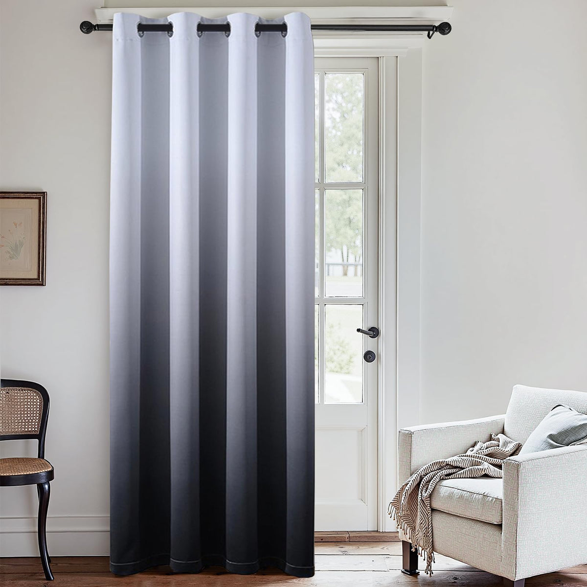 SimpleHome Ombre Black to Grey White Curtains for Living Room 52Wx84L