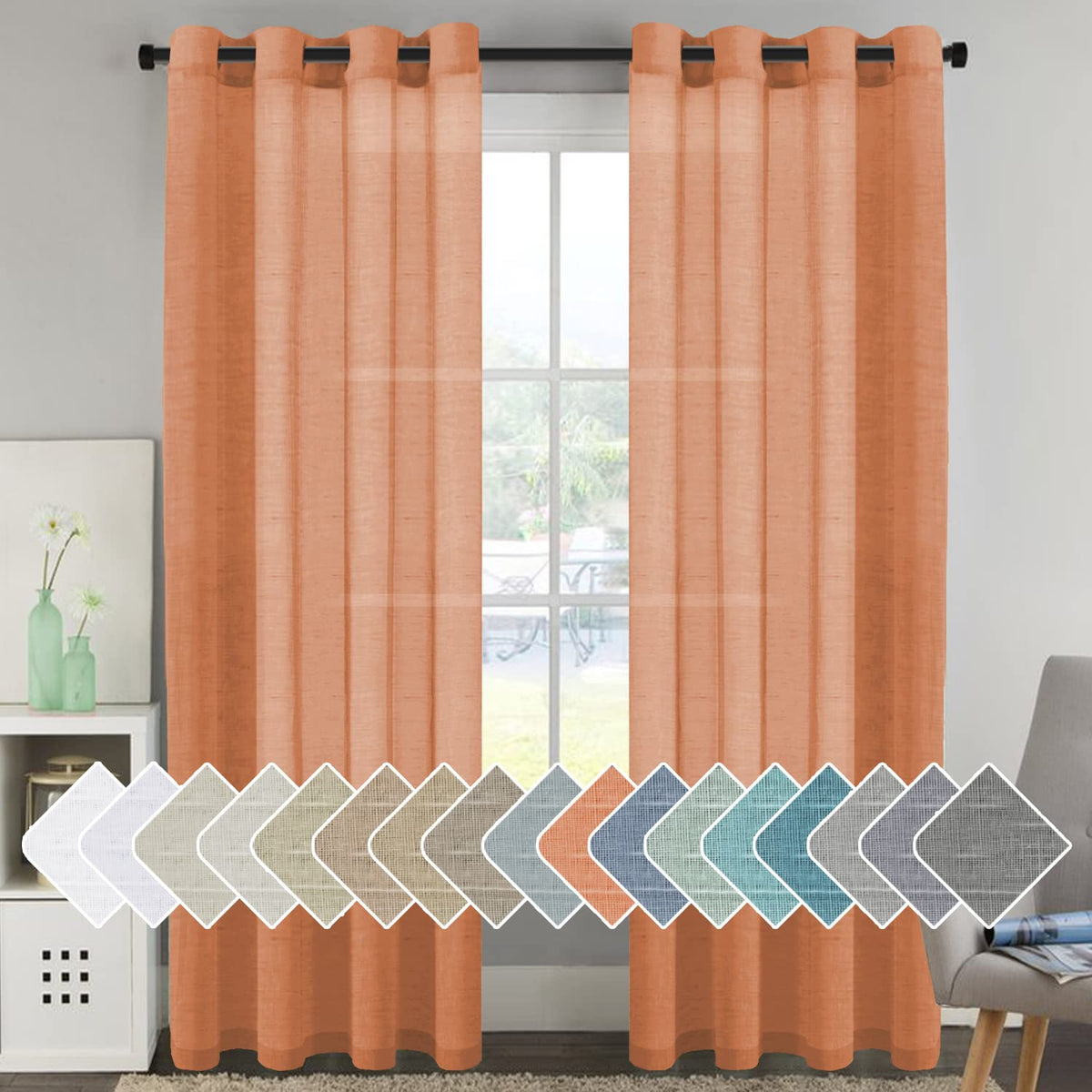 H.VERSAILTEX Natural Linen Sheer Curtains 84" 2 Panels Grommet