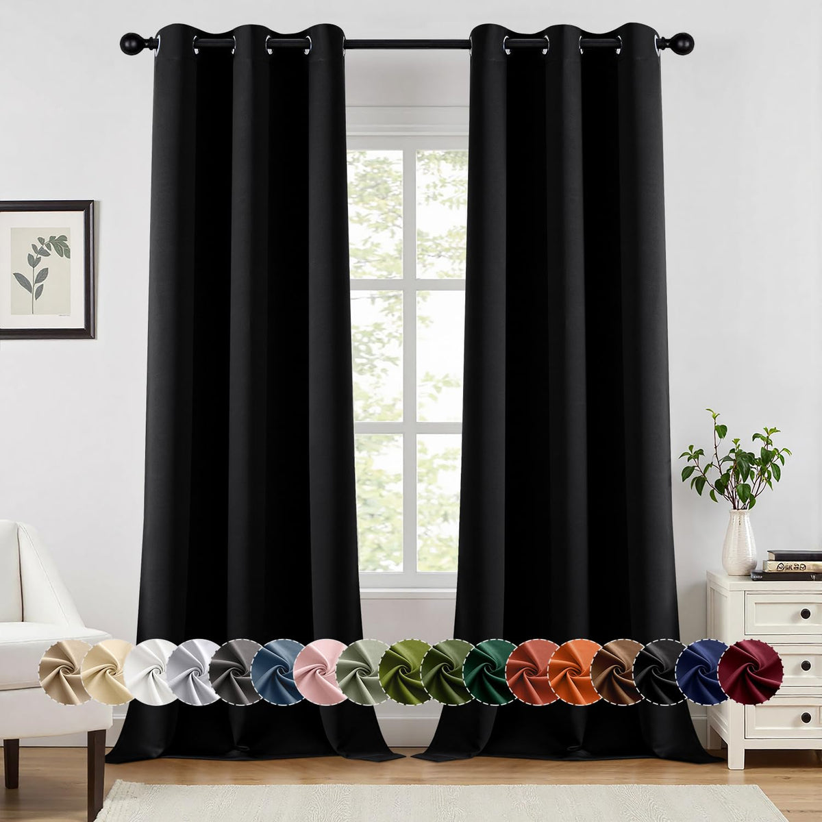 MIULEE Blackout Curtains for Bedroom 2 Panels 40 x 63 Inch Long Black