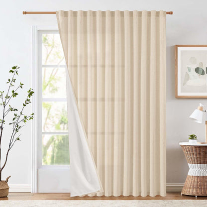 jinchan Linen Curtains Light Filtering Back Tab 50x96 Inch 2 Panels Beige