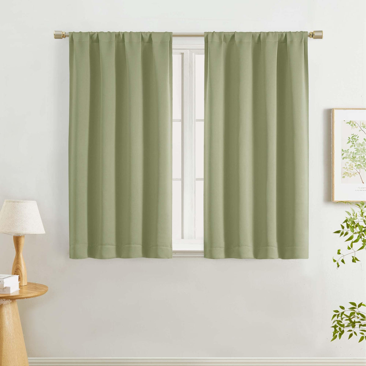 Lecloud Sage Green Room Darkening Curtains 54 Inch Length 2 Panels, Window Curtains for Bedroom, Energy Thermal Insulating Rod Pocket Curtain Drapes for Small Window, 40" W x 54" L