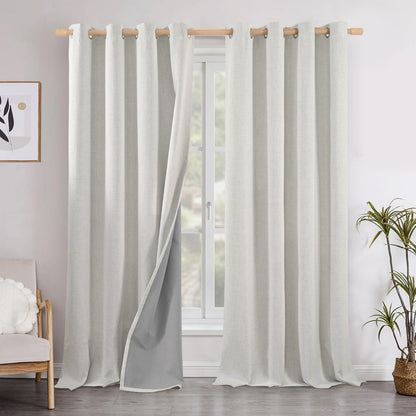 YoungsTex Linen Blackout Curtains 63 Inch Length Bedroom Beige Darkening
