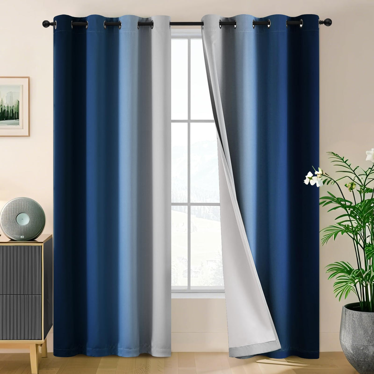 SimpleHome Ombre Black to Grey White Curtains for Living Room 52Wx84L