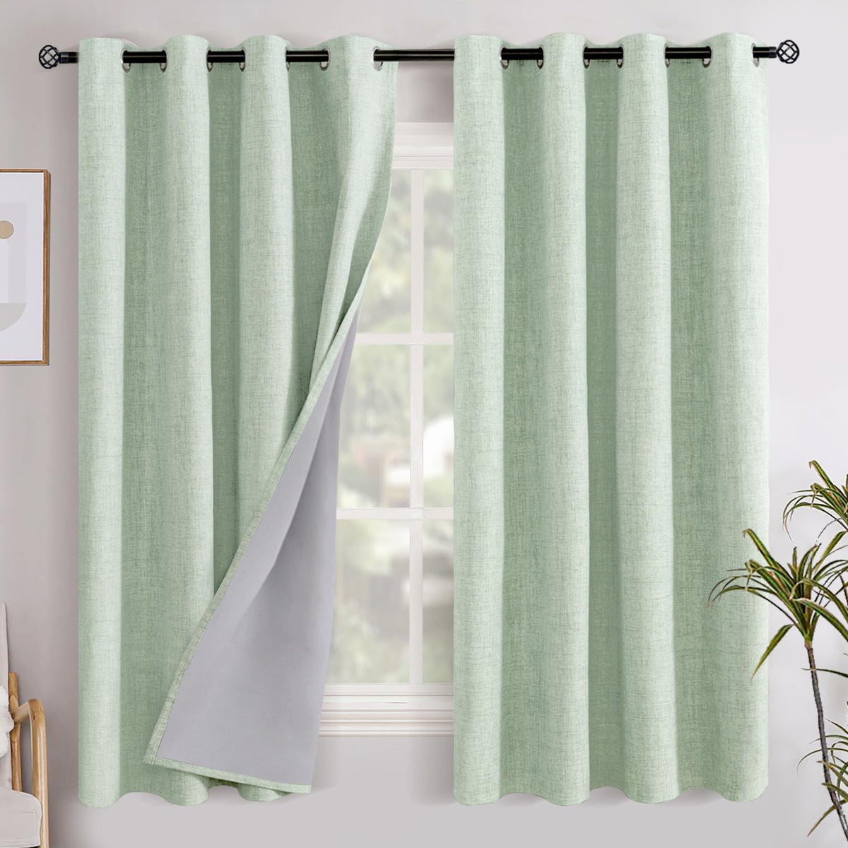 YoungsTex Linen Blackout Curtains 63 Inch Length Bedroom Beige Darkening