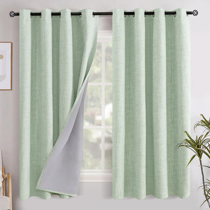 YoungsTex Linen Blackout Curtains 63 Inch Length Bedroom Beige Darkening