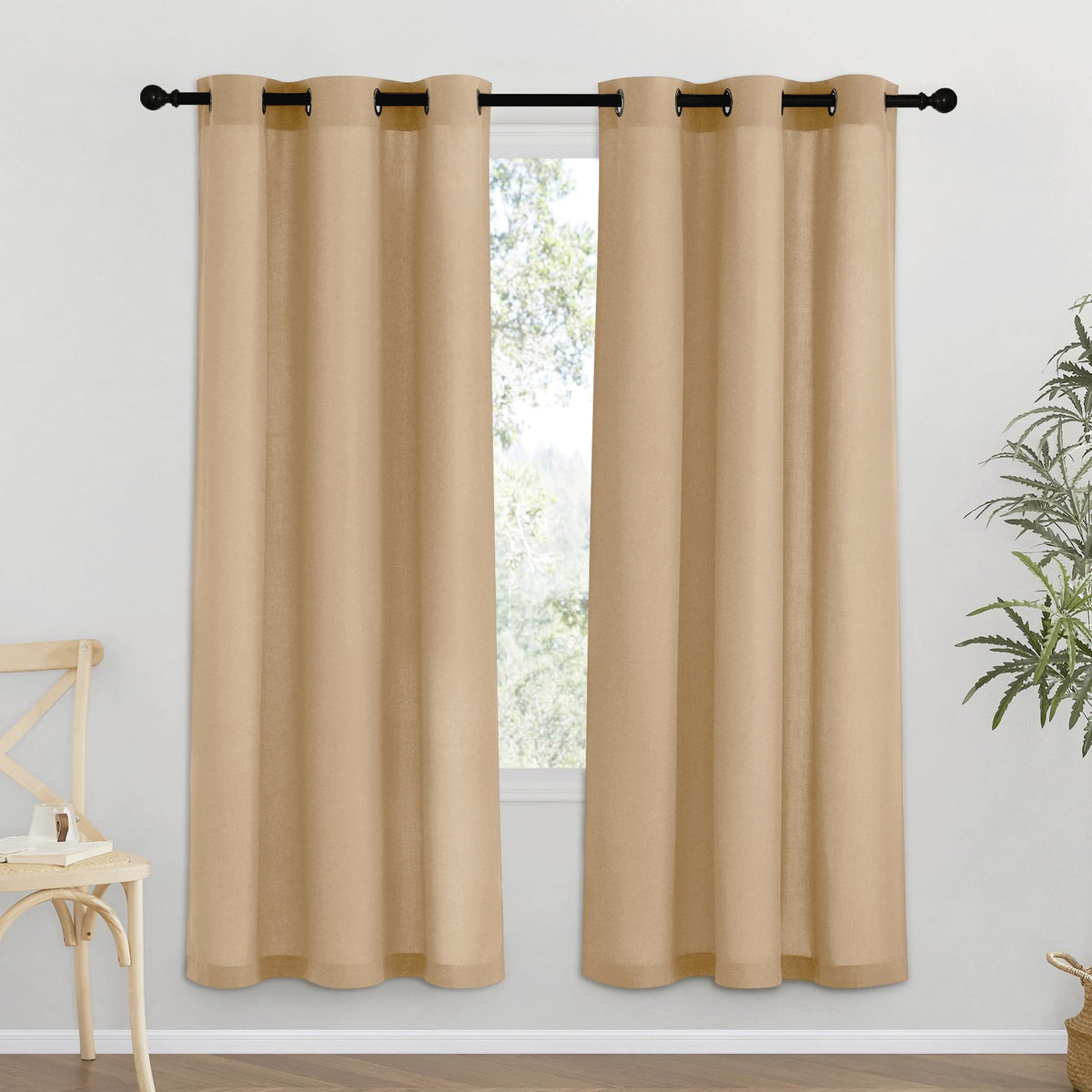 NICETOWN Natural Linen Curtains 84 inch Long 2 Panels Set, Grommet Top Thick Linen Burlap Semi Sheer Vertical Drapes Privacy Assured with Light Filtering for Bedroom/Living Room, W55 x L84