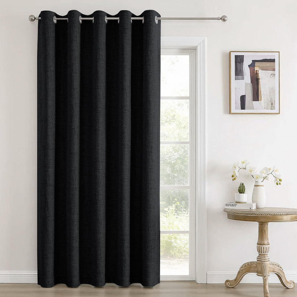 Joydeco 100% Blackout Curtains 63 Inch Length 2 Panels, Greyish White