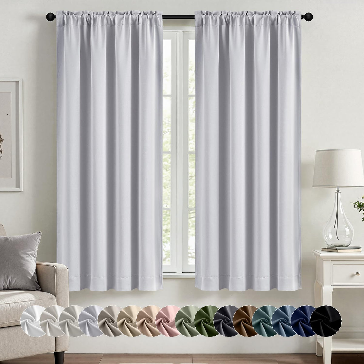 MIULEE Stone Blue Blackout Curtains for Bedroom Living Room 40"x63" 2 Panel