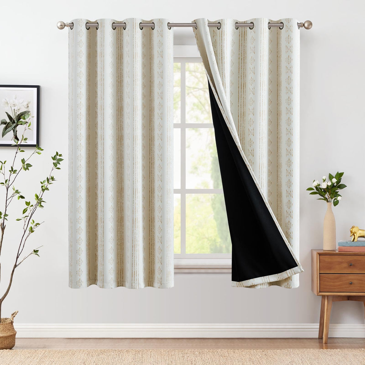 jinchan Boho Blackout Curtains 63 Inch Length Moon Phase Printed Drapes