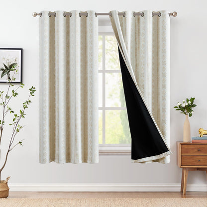 jinchan Boho Blackout Curtains 63 Inch Length Moon Phase Printed Drapes