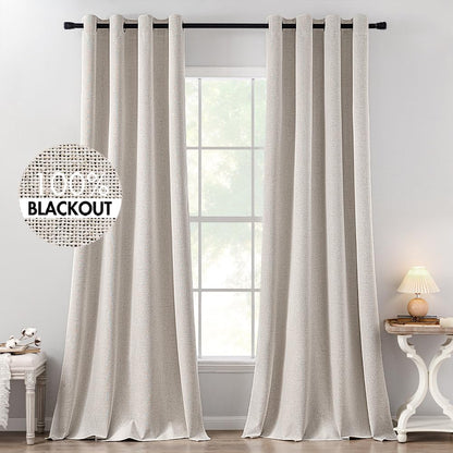 MIULEE 100% Blackout Linen Curtains for Bedroom 52x84 Inches Natural Beige