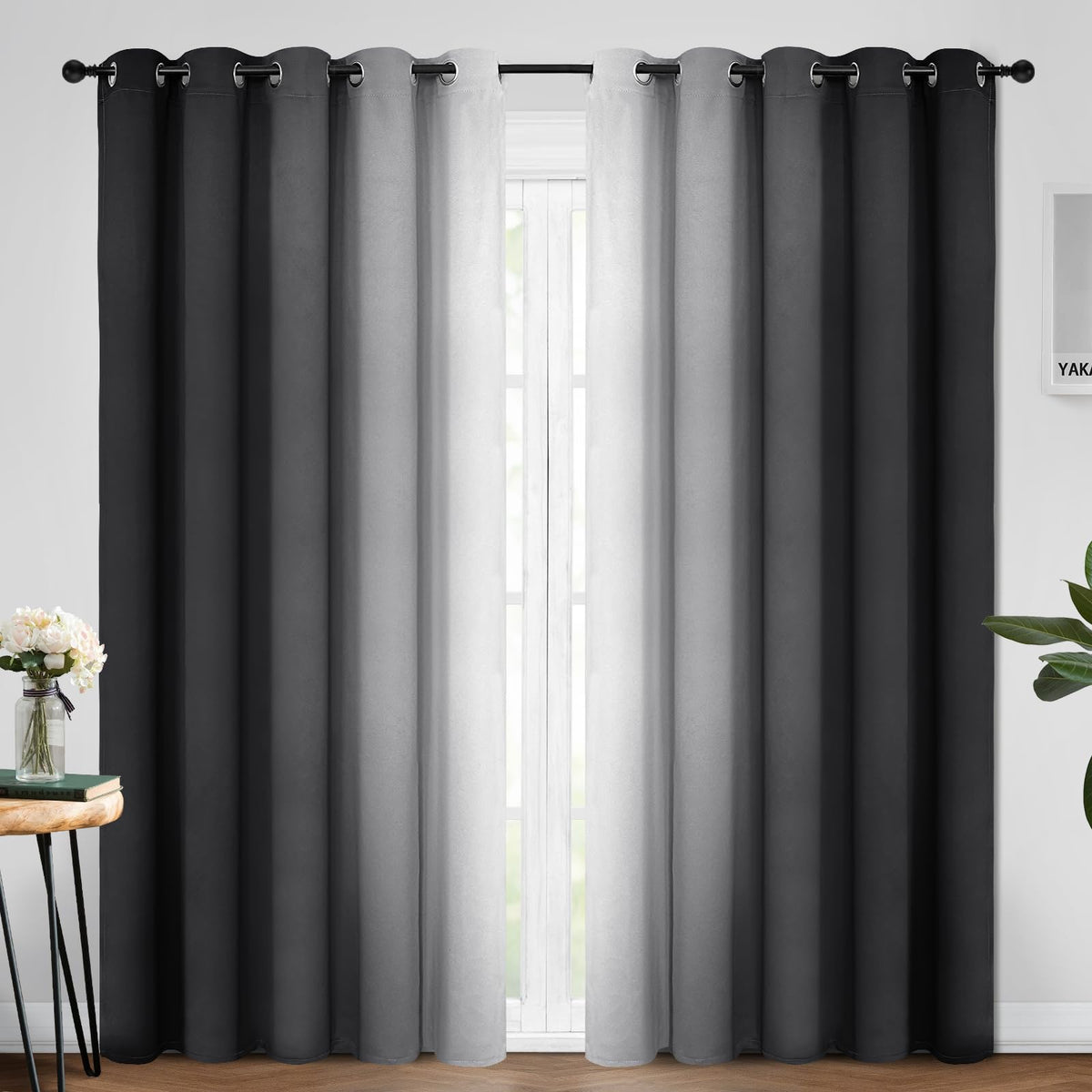 Yakamok Ombre Curtains Blue and Greyish White for Living Room,52Wx84L