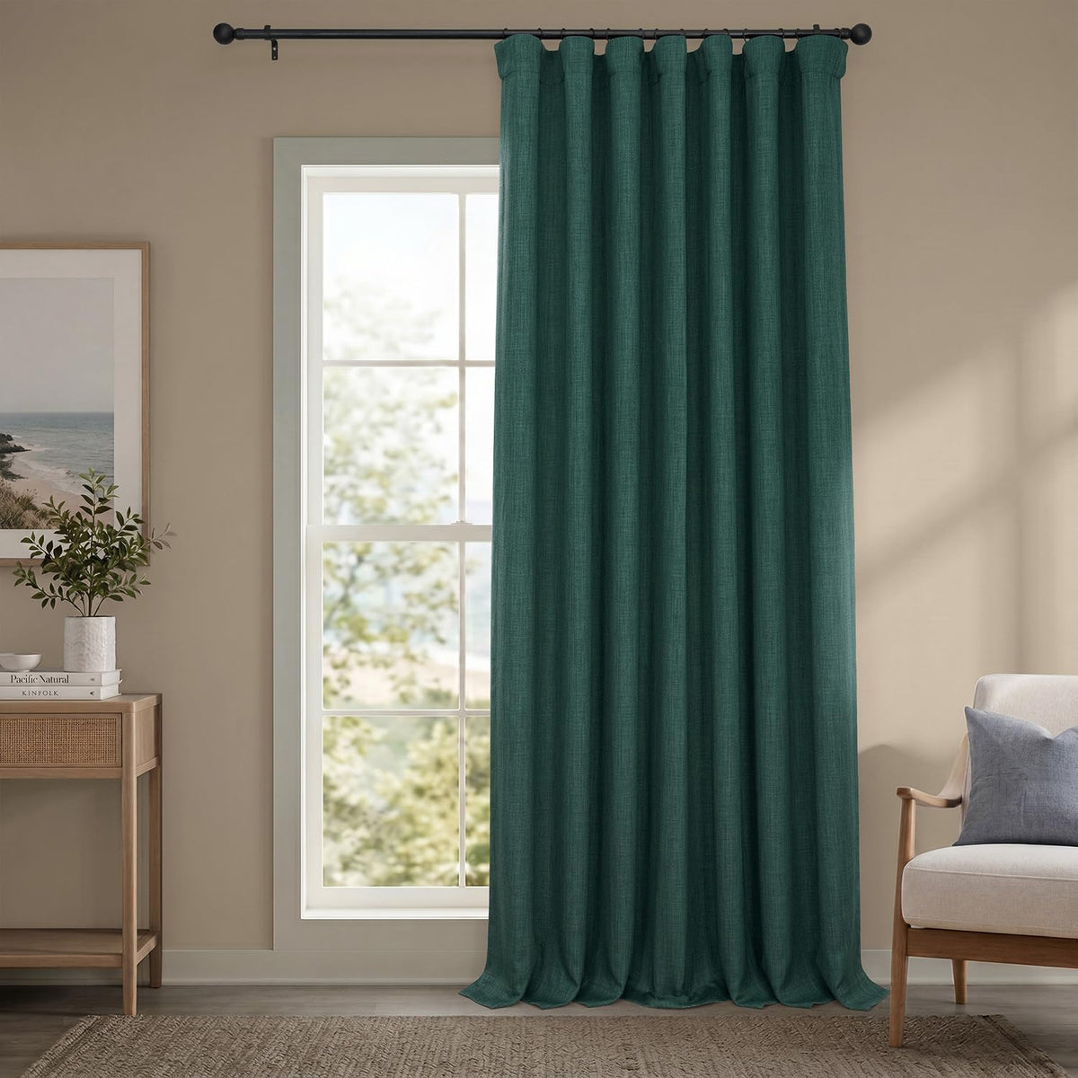 Faux Linen Curtains for Living Room (1 Panel) - 50W X 108L, Birch Taupe