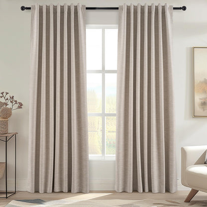 Topfinel Cream Ivory Blackout Curtains & Drapes 84 Inch Length, Beige Pinch Pleat Full Blackout Flax Linen Tab Top Soundproof Curtains with Hooks Rings for Bedroom Living Room Track 2 Panels Set