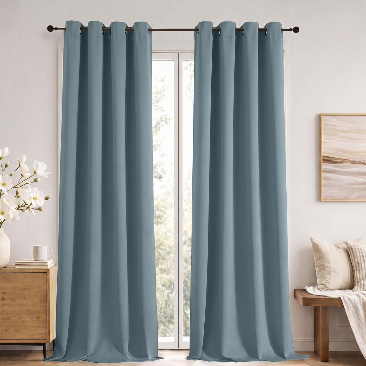 Simplebrand Sage Green Blackout Curtains 84 Inch Length 2 Panels Set for Bedroom/Living Room, Solid Room Darkening Thermal Insulated Grommet Energy Saving Window Treatment Drapes, Each 52" Wide