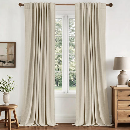 MIULEE 100% Blackout Linen Curtains for Bedroom 40W x 84L Cream 2 Panels