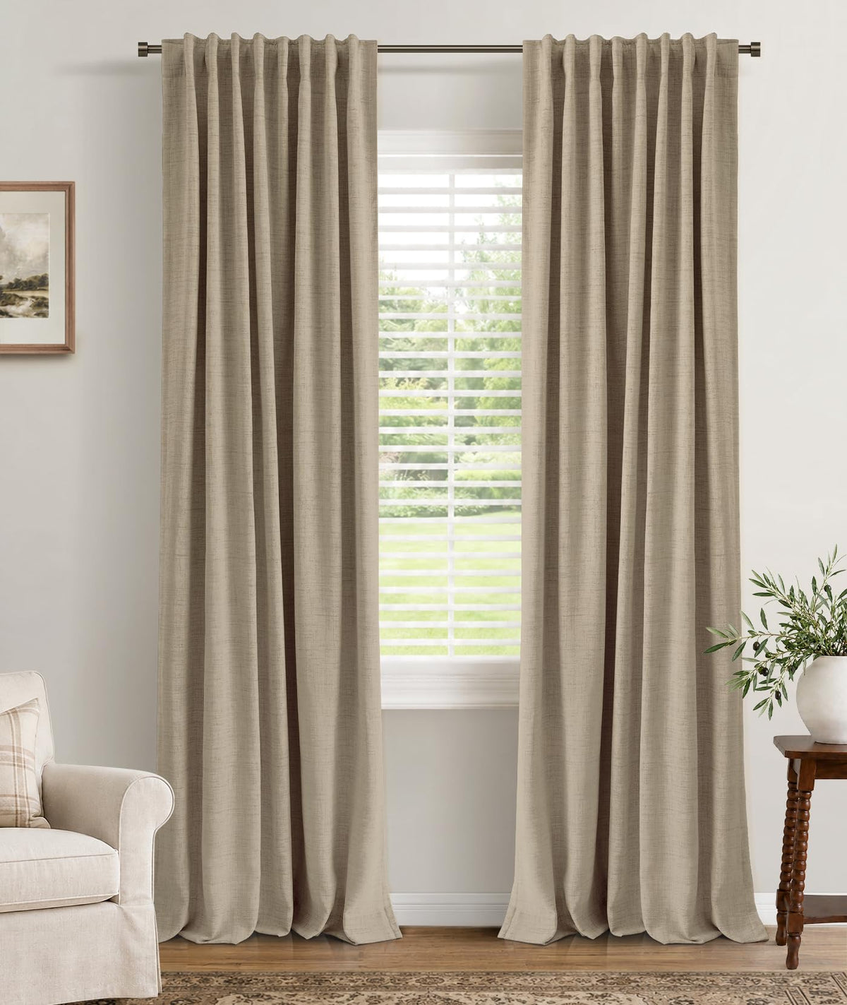 INOVADAY 100% Blackout Linen Curtains for Bedroom 50x84 Inches Cream