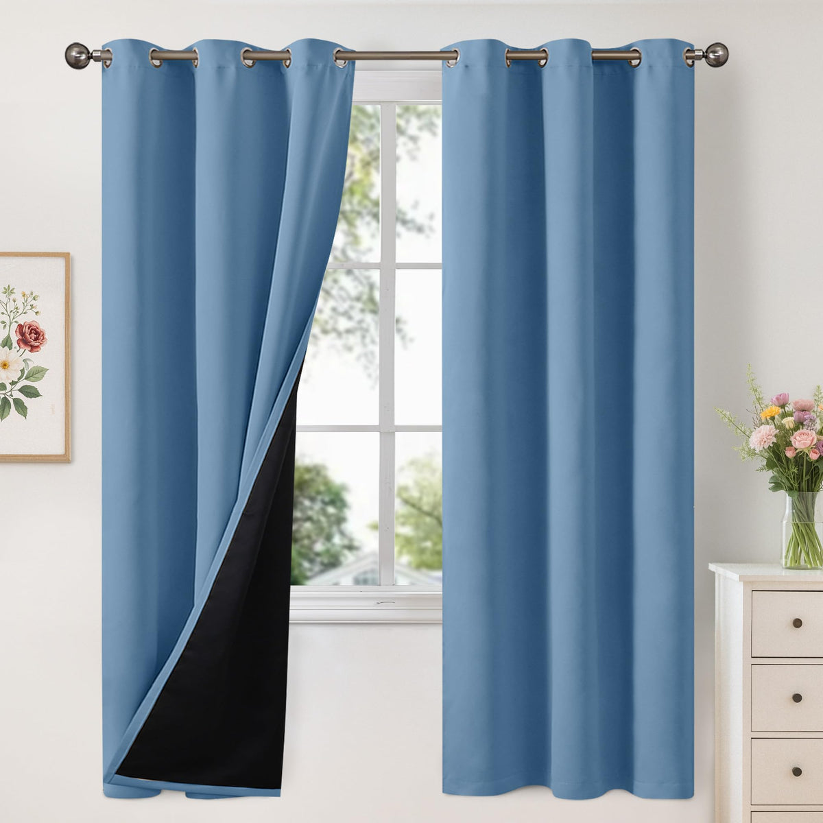 YoungsTex Black Blackout Curtains for Bedroom, Thermal Drapes Heat Blocking