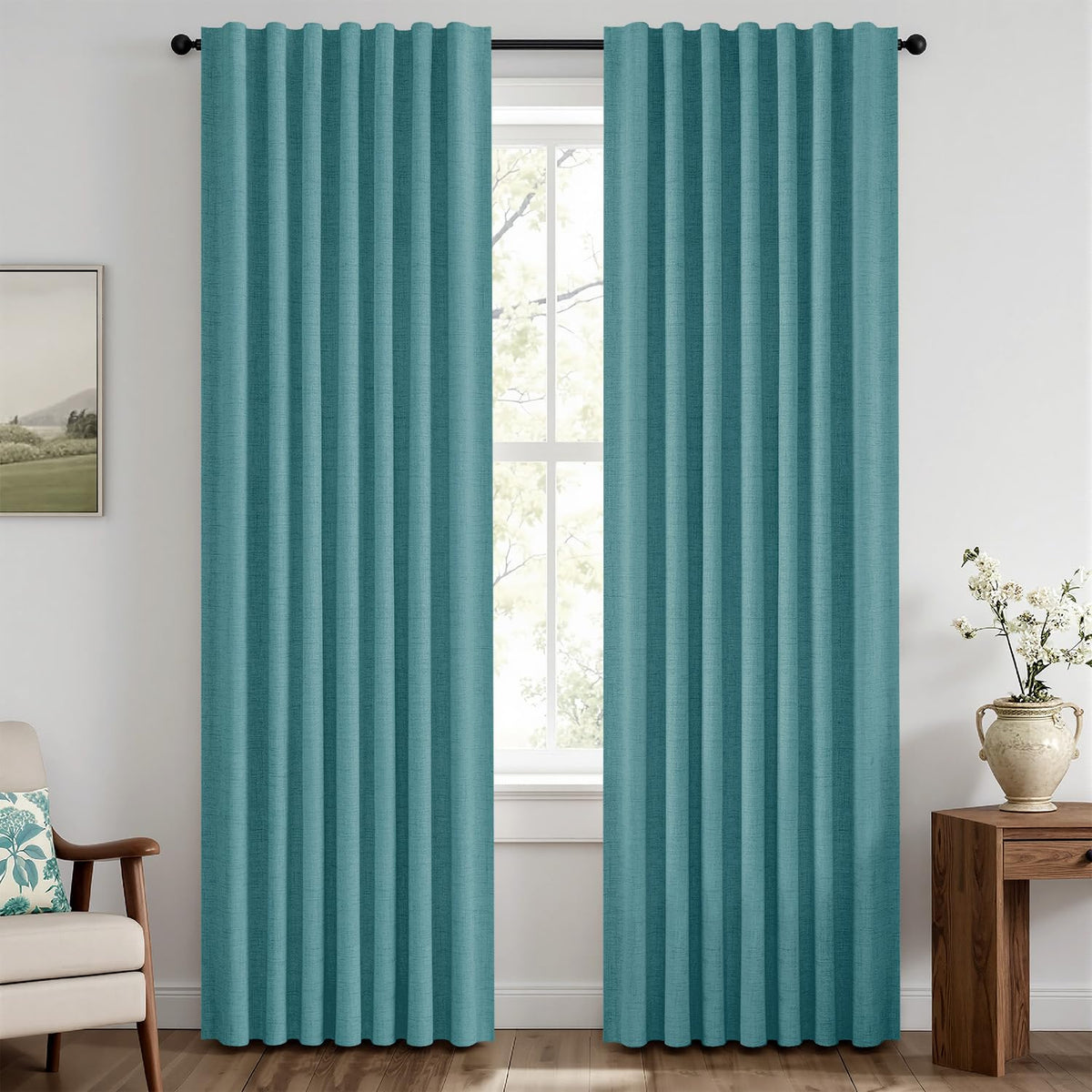 MIULEE 100% Blackout Linen Curtains for Bedroom 42 x 84 Inch Ivory 2 Panels
