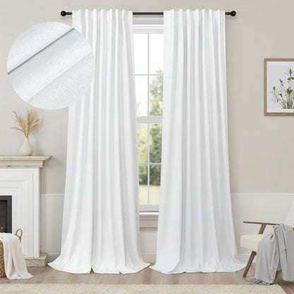 100% Blackout Curtains 84 Inch Length 2 Panels Set Neutral Boho Linen Farmhouse for Bedroom Windows Living Room Darkening Thermal Insulated Drapes Natural Cream Ivory 7ft Long Back Tab Pleated Pocket