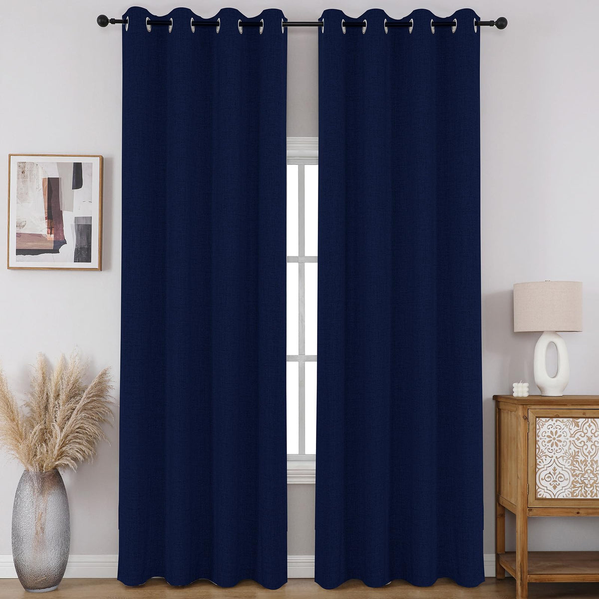 CUCRAF 100% Blackout Window Curtains 84 inches Long 2 Panels Set, Faux Linen Look Thermal Insulated Grommet Drapes, Room Darkening Curtain for Bedroom Living Room(W52 x L84 Inch, Light Khaki)