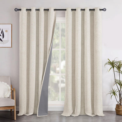 YoungsTex Linen Blackout Curtains 63 Inch Length Bedroom Beige Darkening