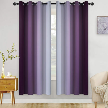 COSVIYA Grommet Room Darkening Ombre Purple Curtains W52xL63 inch