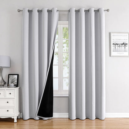 ChrisDowa 100% Blackout Curtains for Bedroom 63 Inch Long with Black Liner