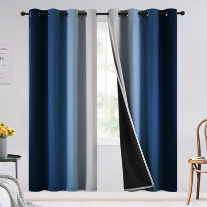 SimpleHome Ombre Black to Grey White Curtains for Living Room 52Wx84L