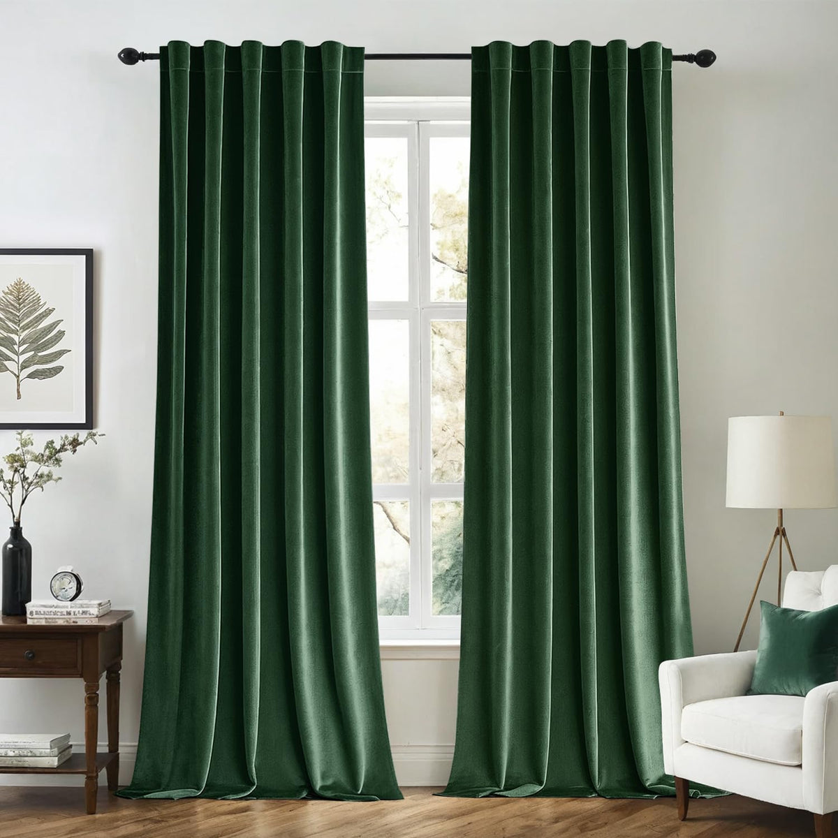 MIULEE Velvet Curtains 52x84 inches 2 Panels Olive Green Blackout Curtains