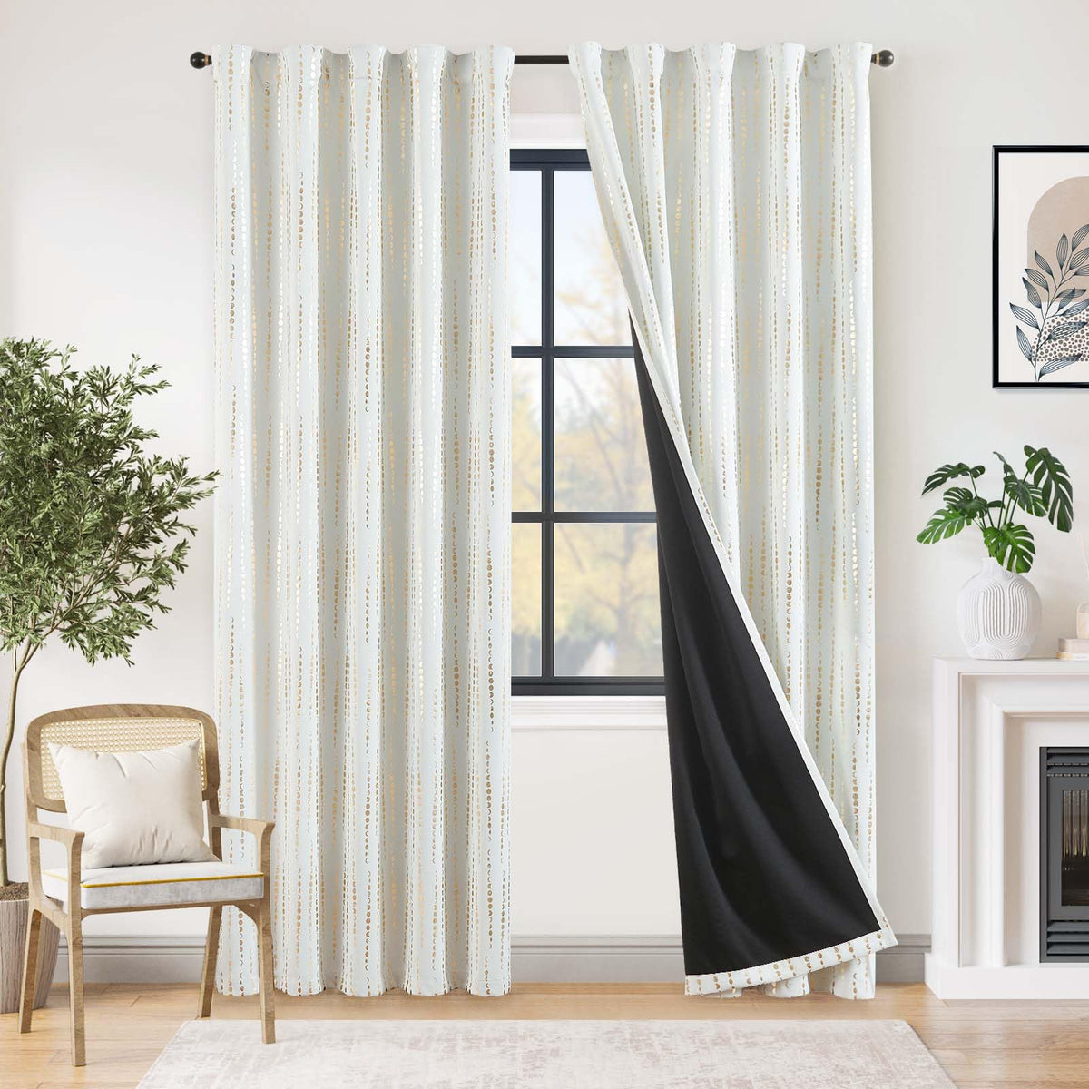 jinchan Boho Blackout Curtains 63 Inch Length Moon Phase Printed Drapes
