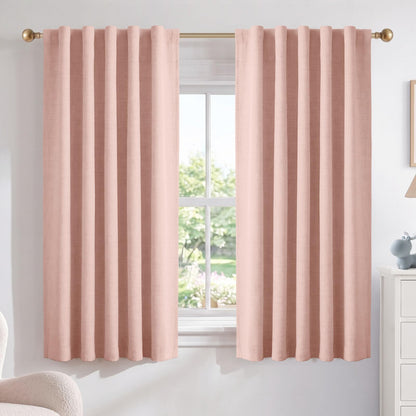 Linen Total Blackout Curtains for Bedroom Living Room 84 Inch, Cream