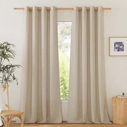 NICETOWN Natural Linen Curtains 84 inch Long 2 Panels Set, Grommet Top Thick Linen Burlap Semi Sheer Vertical Drapes Privacy Assured with Light Filtering for Bedroom/Living Room, W55 x L84