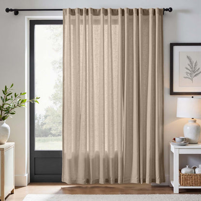 jinchan Linen Curtains Light Filtering Back Tab 50x96 Inch 2 Panels Beige