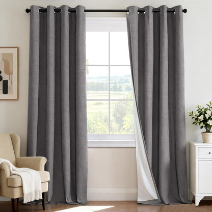 H.VERSAILTEX 100% Blackout Curtains for Bedroom 84 Inches Long Grommet Linen Face Full Light Blocking Curtain Drapes for Living Room Thermal Linen Look Curtains 2 Panels Set, 52" W x 84" L, Navy