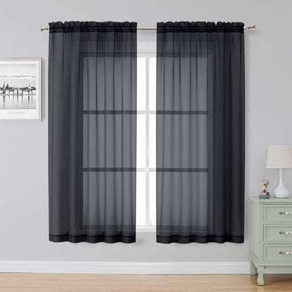 Simplebrand Black Sheer Curtains 84 Inches Long 2 Panels for Living Room