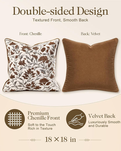 Chenille Throw Pillow Cover, 18x18 Inch, Fall Floral