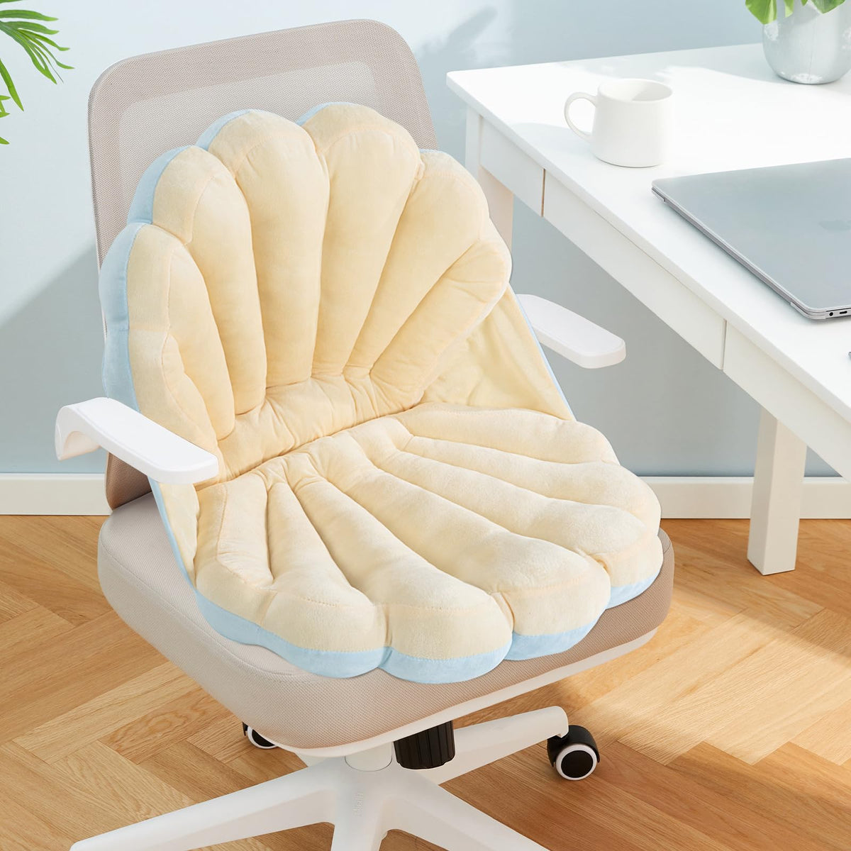 HOMBYS Shell Shaped Seat Cushion with Backrest, Cute Gaming Chair Cushion, Openable Shell Pillow, Throw Pillow & Decorative Pillow for Bed, Couch & Sofa, Ocean Theme Seashell Home Decor, (Pink)