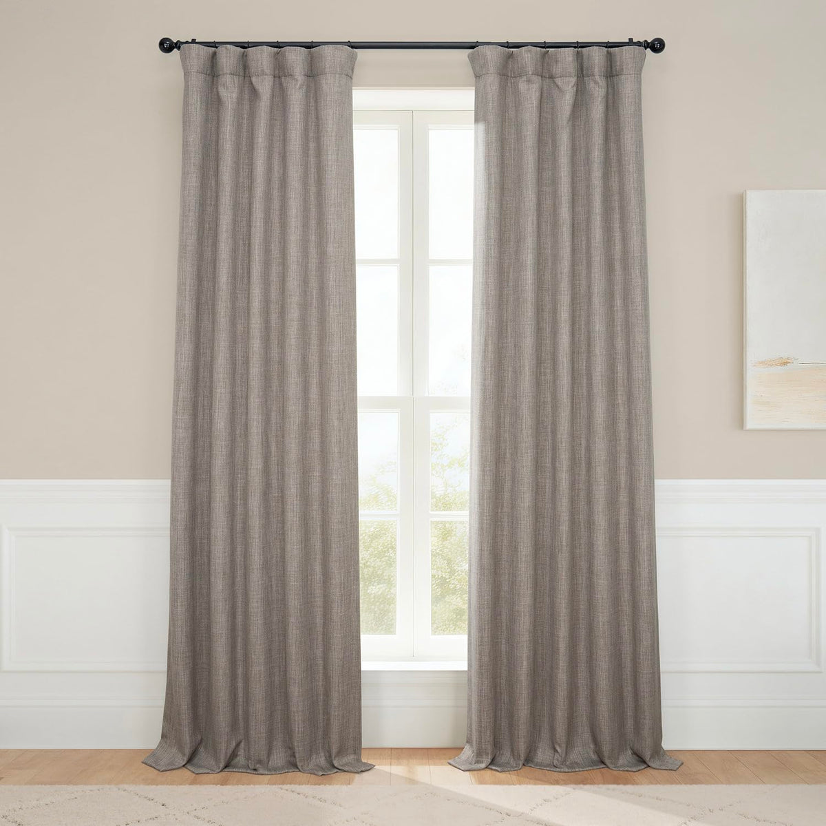 Faux Linen Curtains for Living Room (1 Panel) - 50W X 108L, Birch Taupe