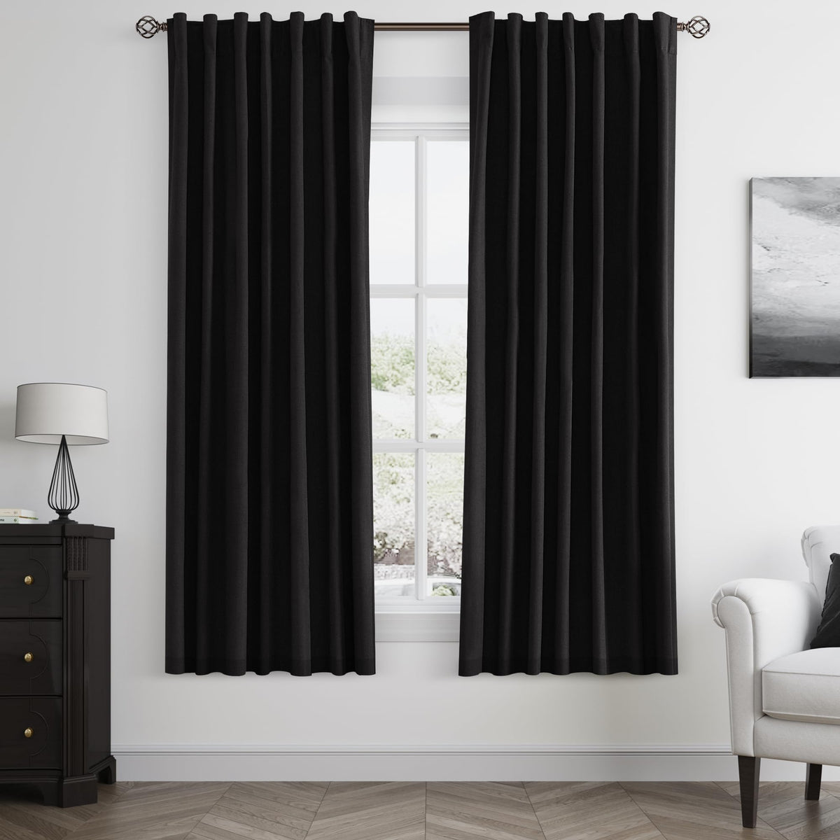 Guken Cream Linen Blackout Curtains 84 Inch Length 2 Panels Set for Living Room Bedroom Back Tab Thermal Insulated 100% Black Out Drapes Room Darkening Window Curtain Ivory Natural Beige