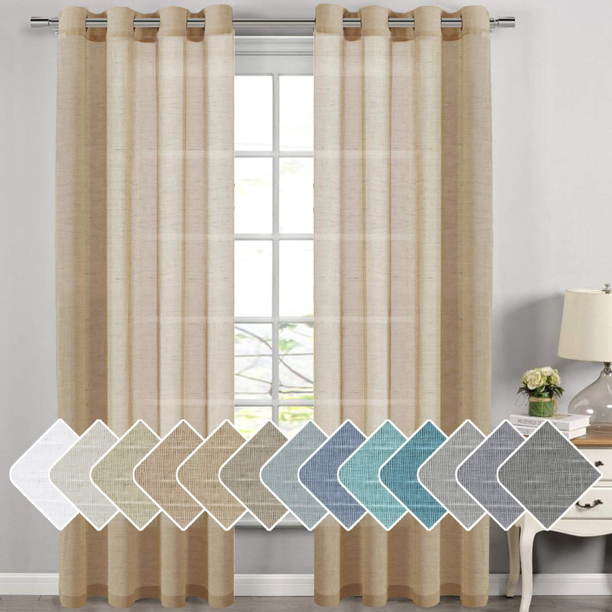H.VERSAILTEX Natural Linen Sheer Curtains 84" 2 Panels Grommet