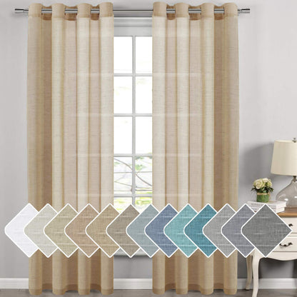 H.VERSAILTEX Natural Linen Sheer Curtains 84" 2 Panels Grommet