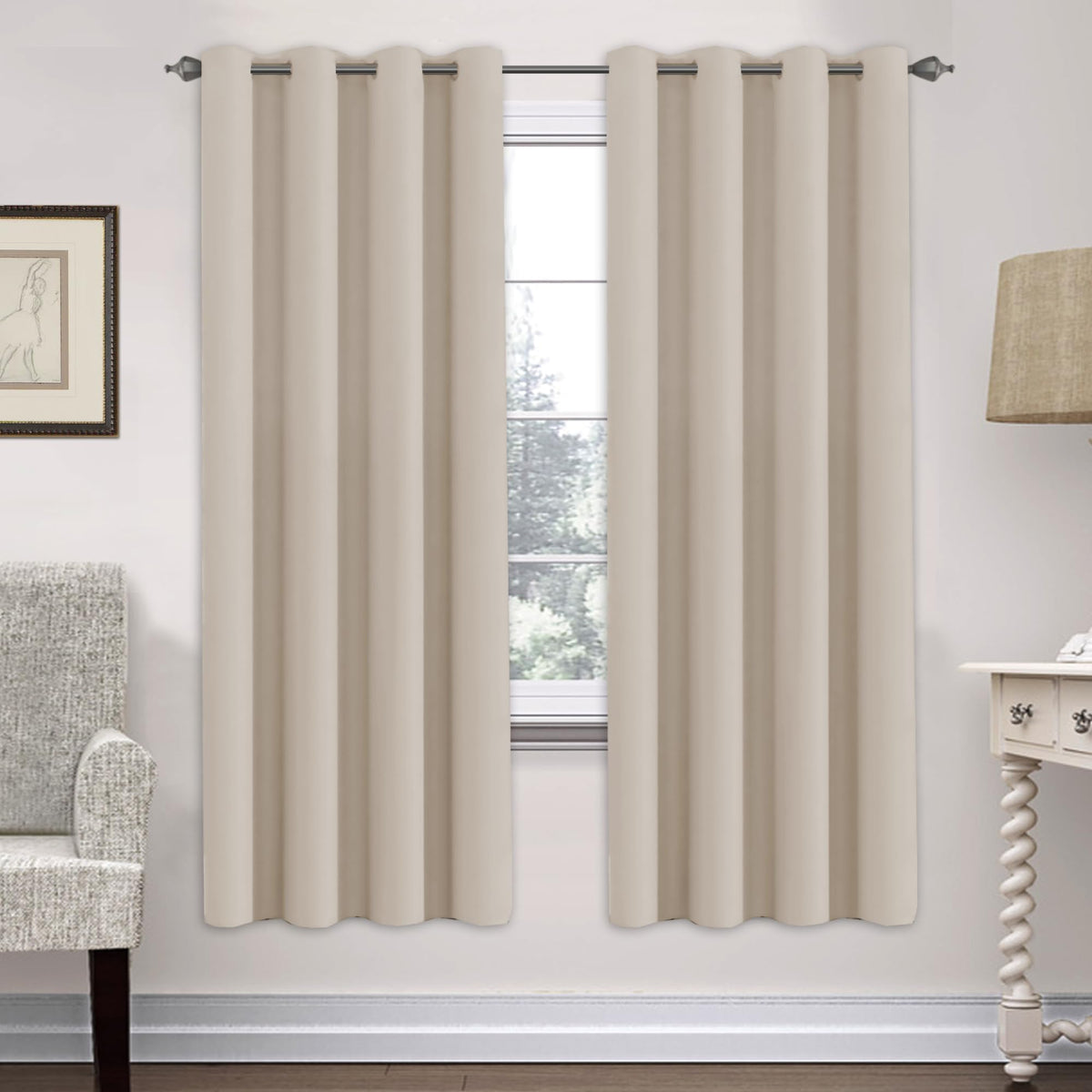 H.VERSAILTEX Blackout Curtains for Bedroom Thermal Insulated Room Darkening Living Room Curtains 63 Inch Long Grommet Privacy Protection Window Curtain Panels/Drapes for Nursery,2 Panels,Ivory/Cream