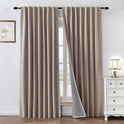 100% Blackout Curtains 84 inch Length Faux Linen (W52 x L84, Beige)