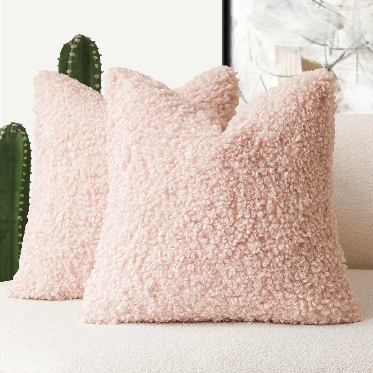 Foindtower Decorative Fuzzy Faux Fur Throw Pillow Covers 24x24 Inch Oatmeal