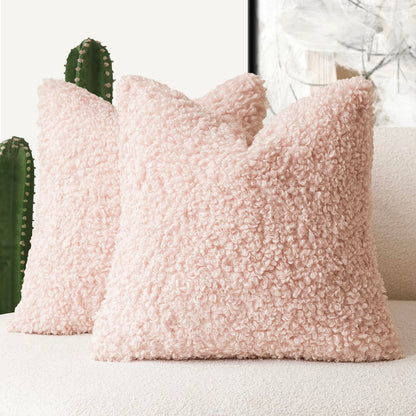 Foindtower Decorative Fuzzy Faux Fur Throw Pillow Covers 24x24 Inch Oatmeal